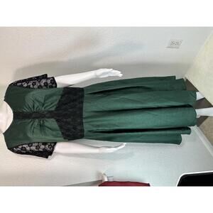 Unique Vintage XL Green Lace Midi Dress Bow Bust Retro Evening Cocktail Style